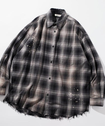 寬鬆版型 漂白工藝 漸變格紋 法蘭絨襯衫