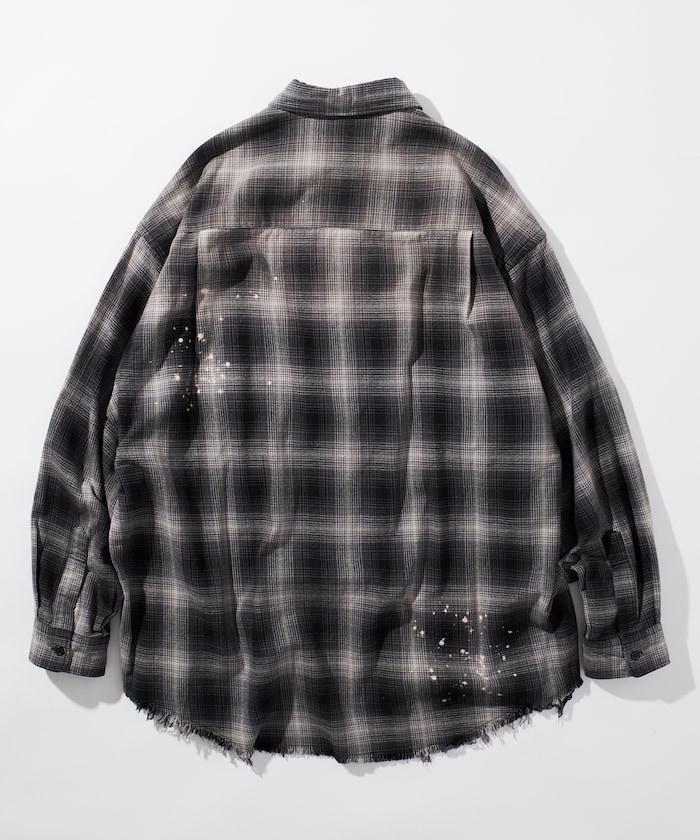 寬鬆版型 漂白工藝 漸變格紋 法蘭絨襯衫