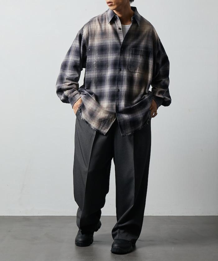 寬鬆版型 漂白工藝 漸變格紋 法蘭絨襯衫