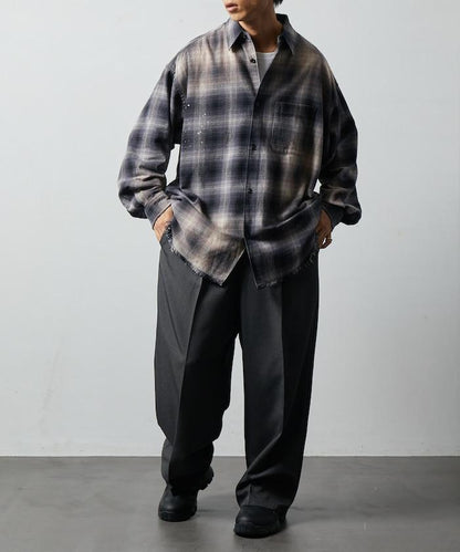寬鬆版型 漂白工藝 漸變格紋 法蘭絨襯衫