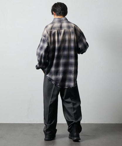 寬鬆版型 漂白工藝 漸變格紋 法蘭絨襯衫