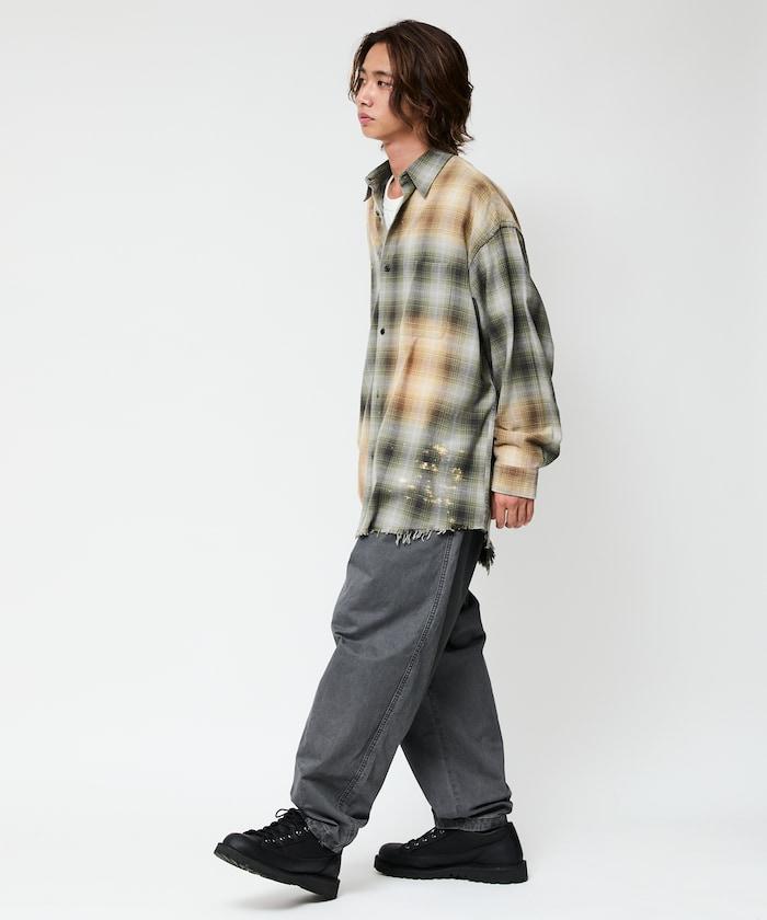 寬鬆版型 漂白工藝 漸變格紋 法蘭絨襯衫