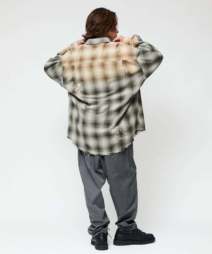 寬鬆版型 漂白工藝 漸變格紋 法蘭絨襯衫