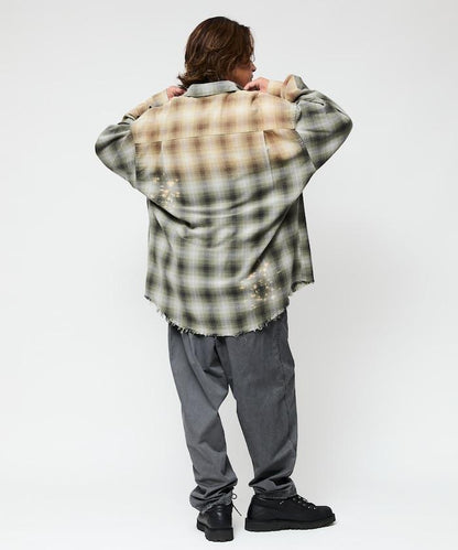 寬鬆版型 漂白工藝 漸變格紋 法蘭絨襯衫