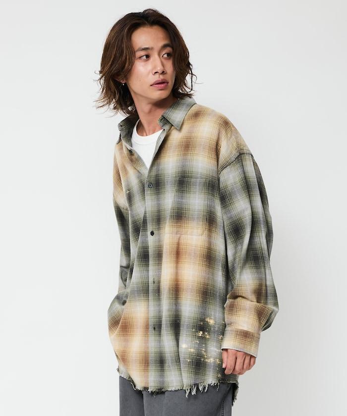 寬鬆版型 漂白工藝 漸變格紋 法蘭絨襯衫