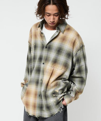 寬鬆版型 漂白工藝 漸變格紋 法蘭絨襯衫