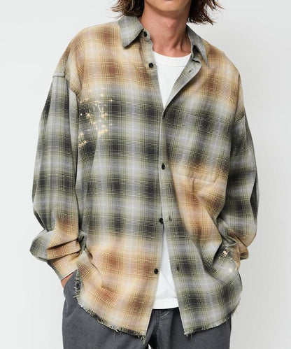 寬鬆版型 漂白工藝 漸變格紋 法蘭絨襯衫