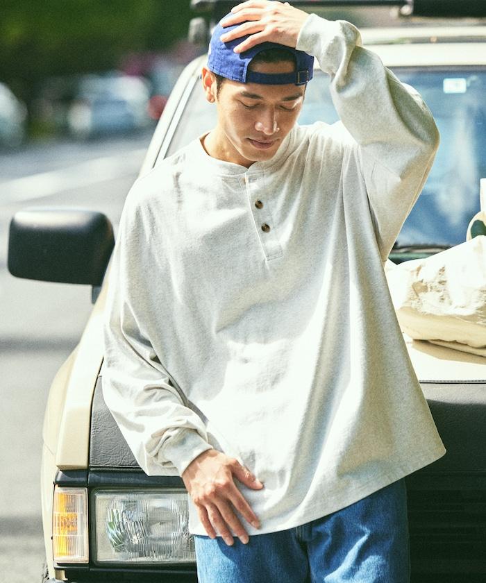 9盎司重磅寬鬆版型亨利領長袖T恤/重磅/長袖T恤