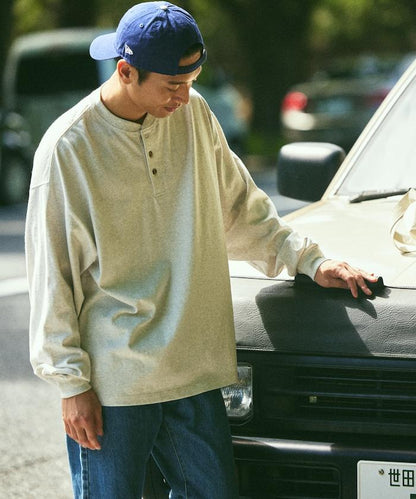 9盎司重磅寬鬆版型亨利領長袖T恤/重磅/長袖T恤