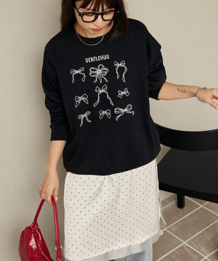蝴蝶結刺繡圓領衛衣