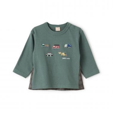 工程車輛刺繡長袖T恤