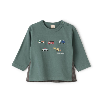 工程車輛刺繡長袖T恤