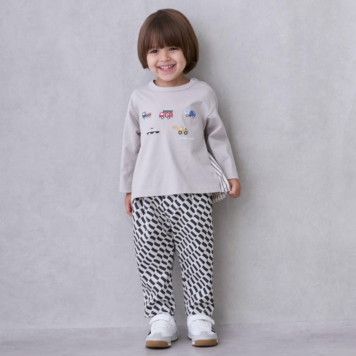 工程車輛刺繡長袖T恤