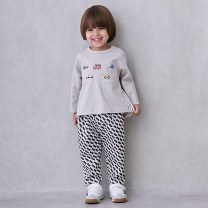 工程車輛刺繡長袖T恤