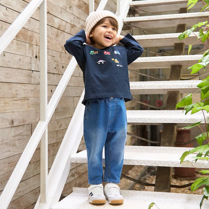 工程車輛刺繡長袖T恤