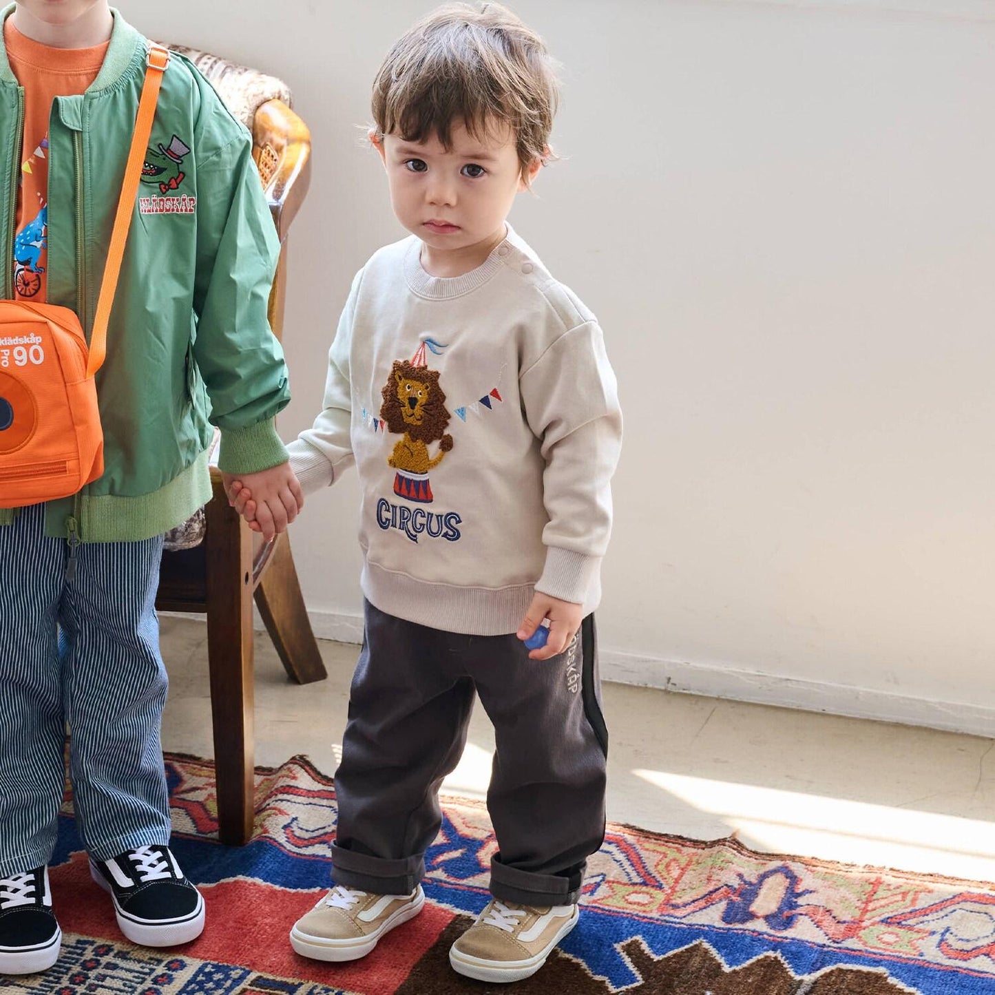 Logo+側邊條紋長款工裝褲