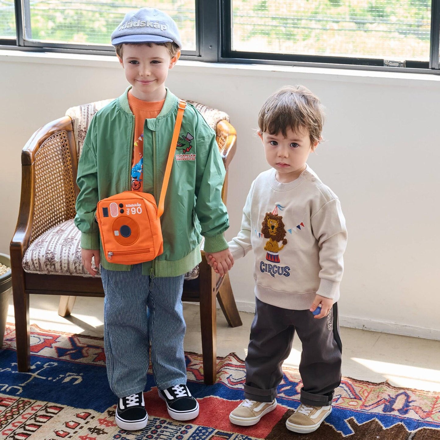 Logo+側邊條紋長款工裝褲