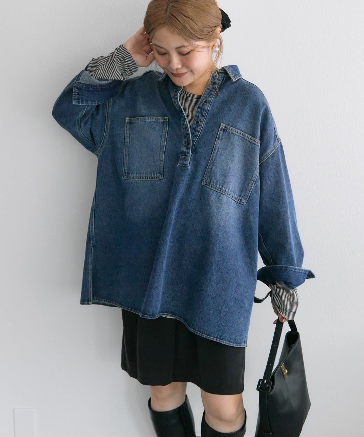 復古風牛仔長款襯衫