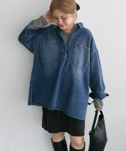 復古風牛仔長款襯衫