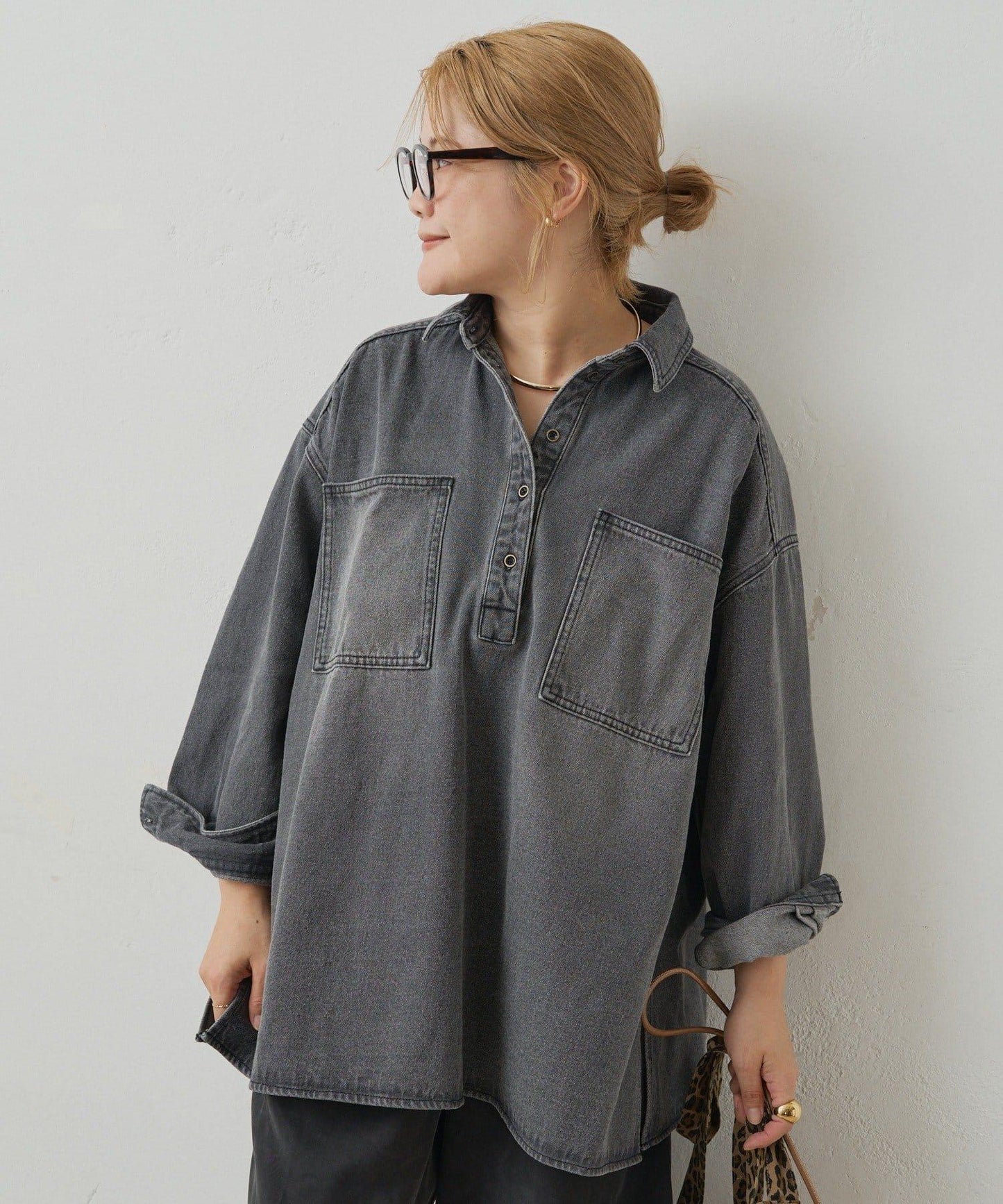 復古風牛仔長款襯衫
