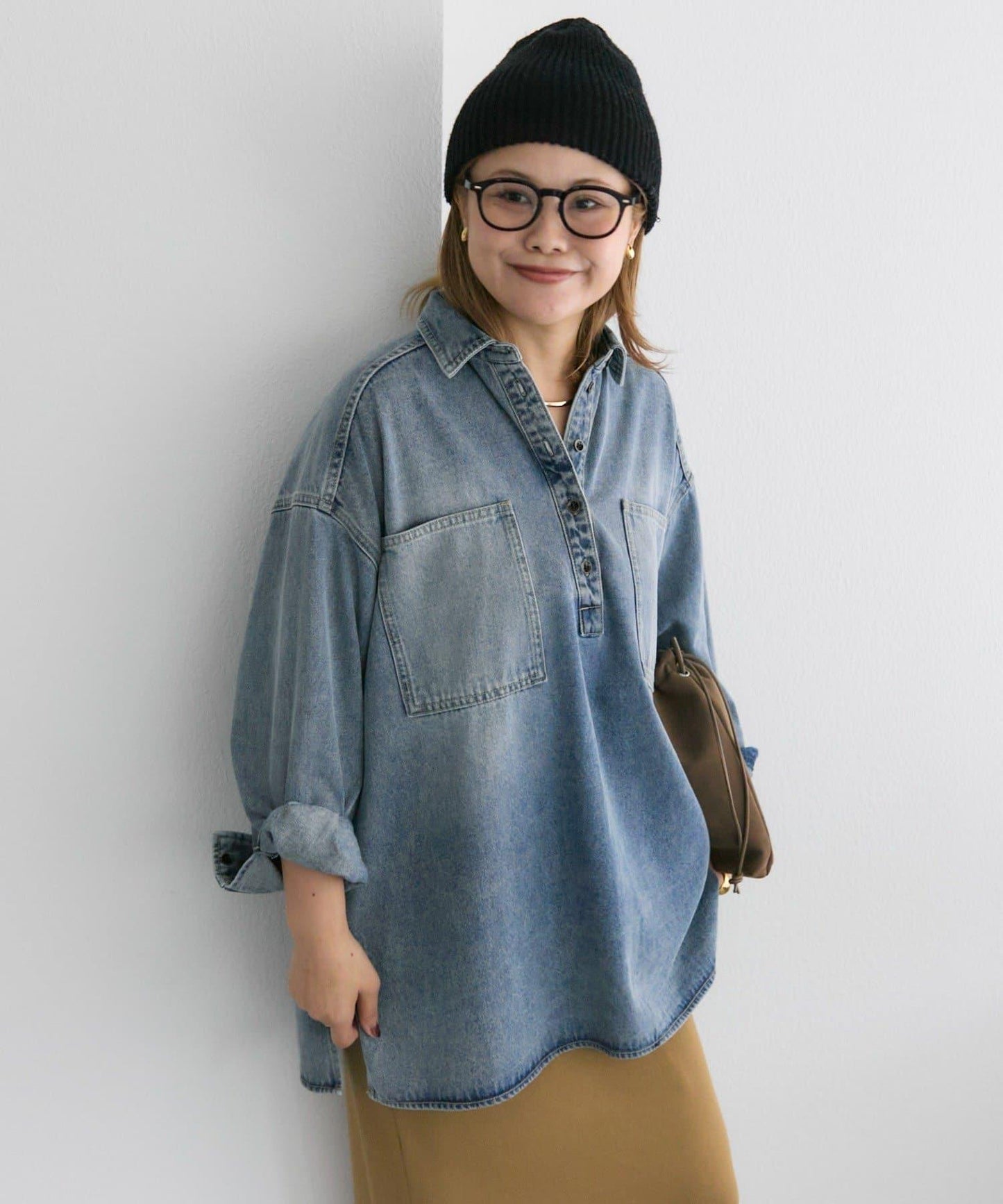 復古風牛仔長款襯衫