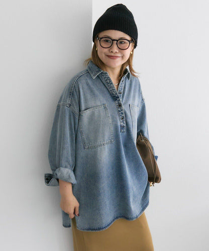 復古風牛仔長款襯衫