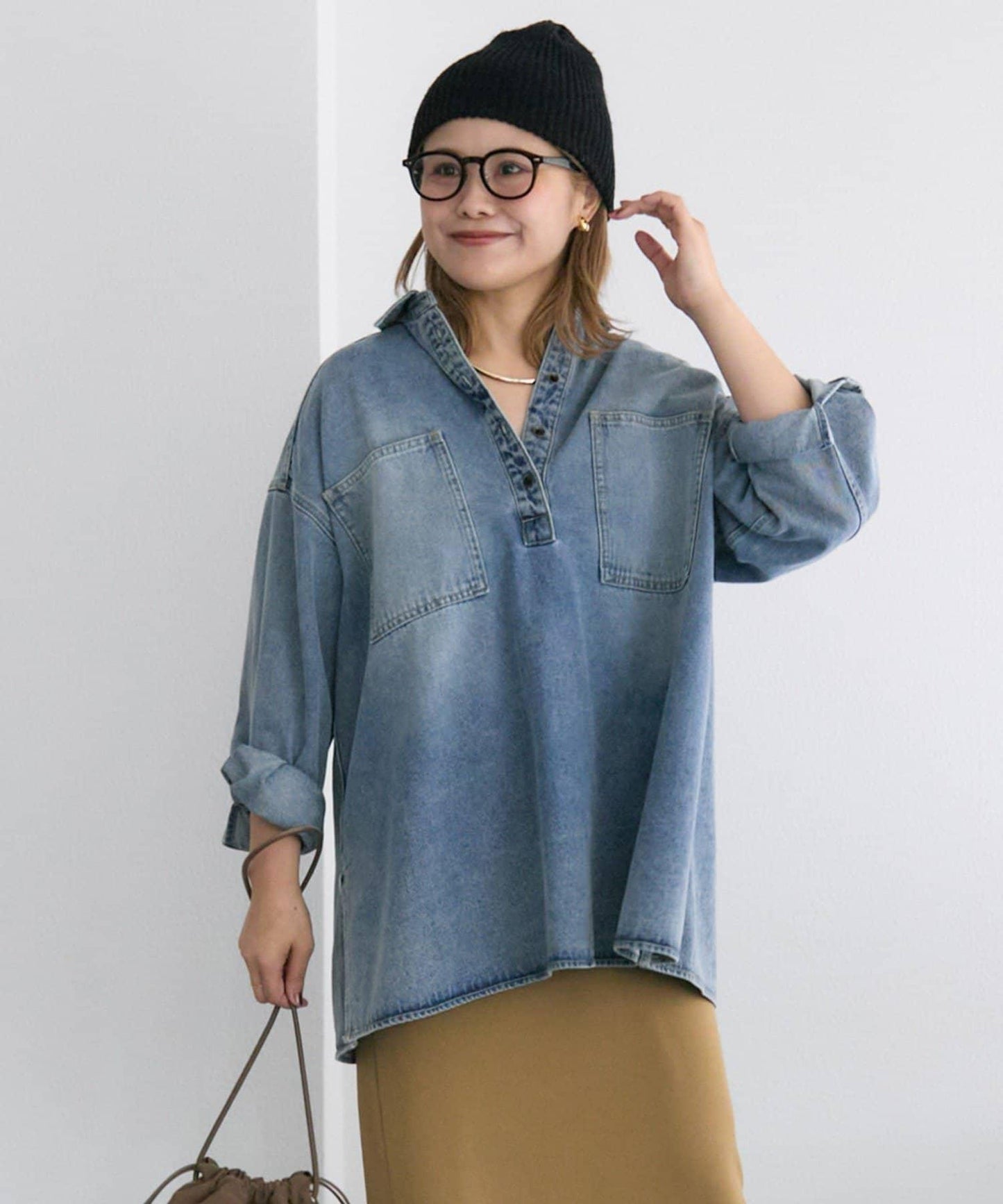 復古風牛仔長款襯衫