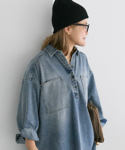 復古風牛仔長款襯衫