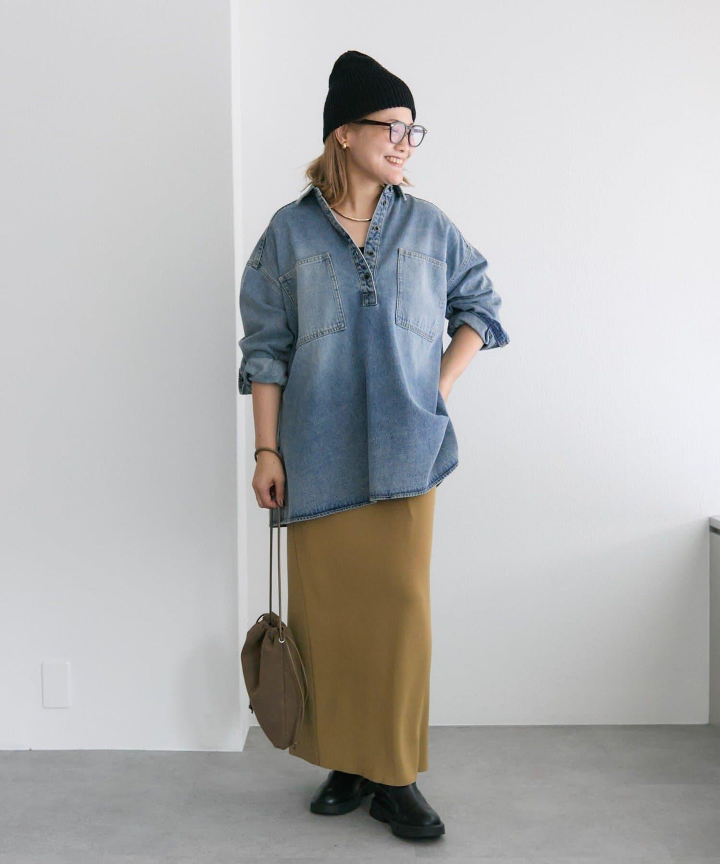 復古風牛仔長款襯衫