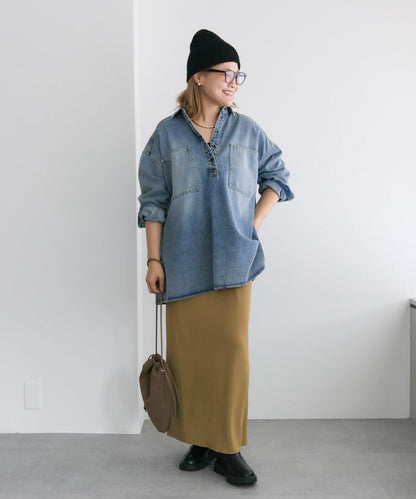 復古風牛仔長款襯衫