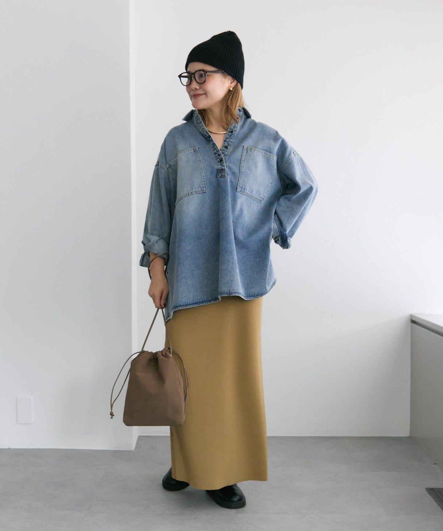 復古風牛仔長款襯衫