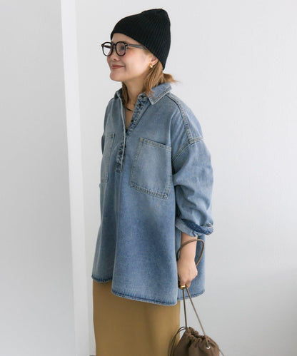 復古風牛仔長款襯衫