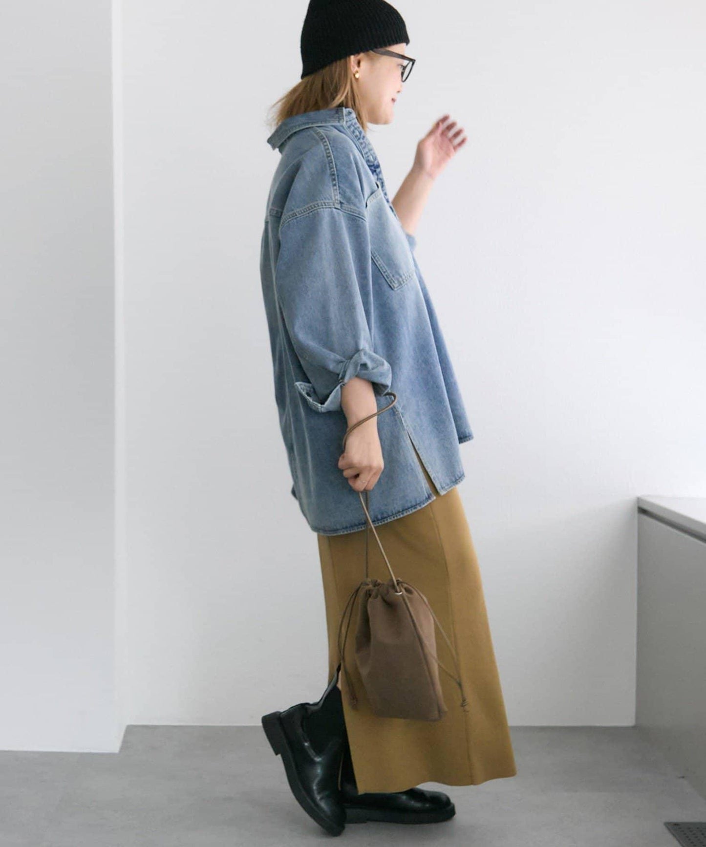 復古風牛仔長款襯衫