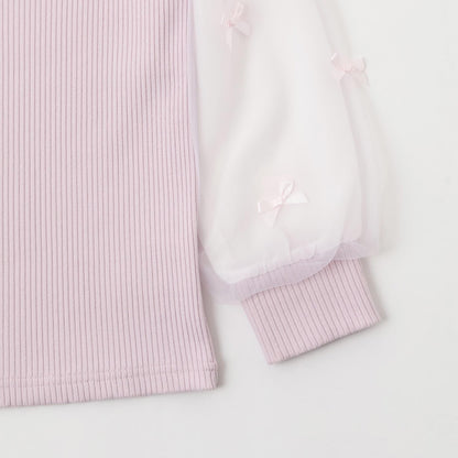 項鍊刺繡袖子網紗羅紋長袖T恤