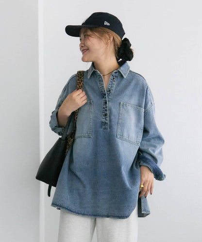 復古風牛仔長款襯衫