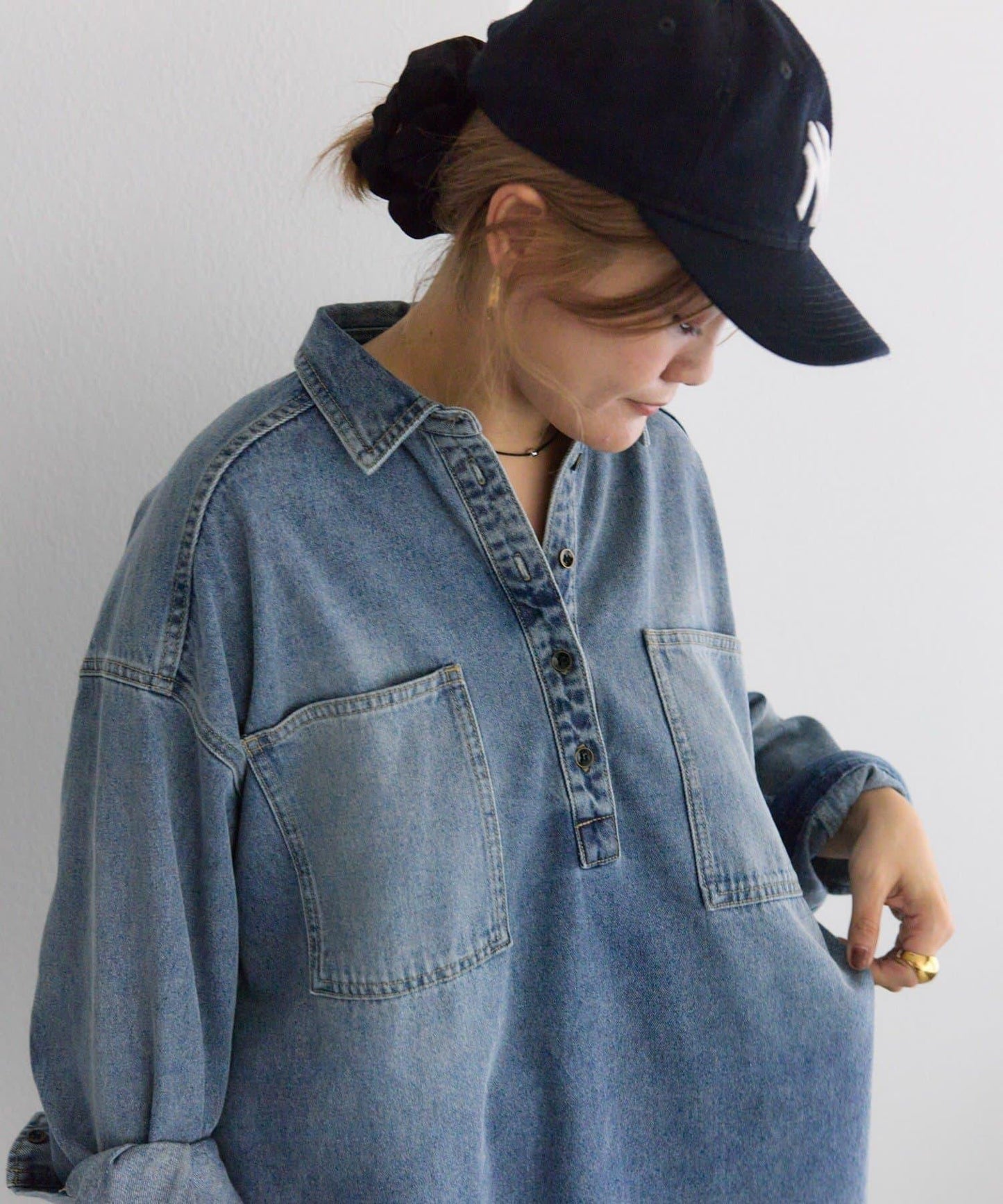 復古風牛仔長款襯衫