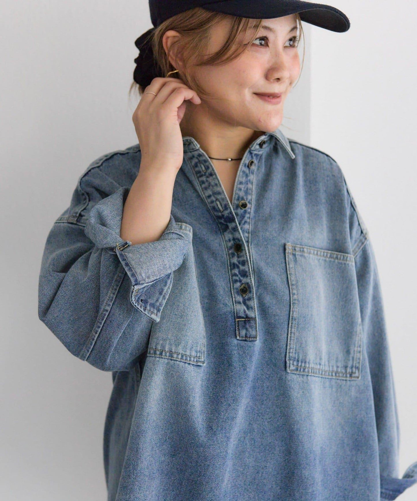 復古風牛仔長款襯衫