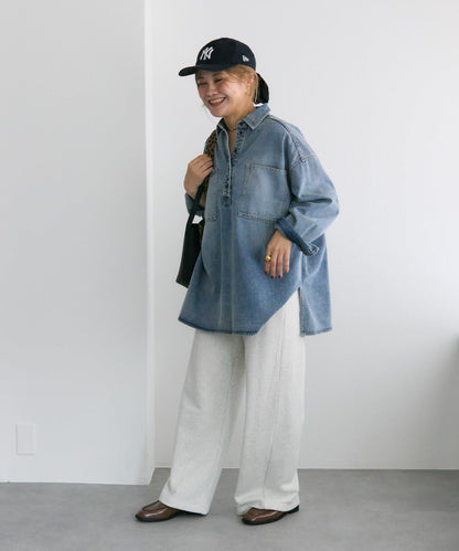 復古風牛仔長款襯衫