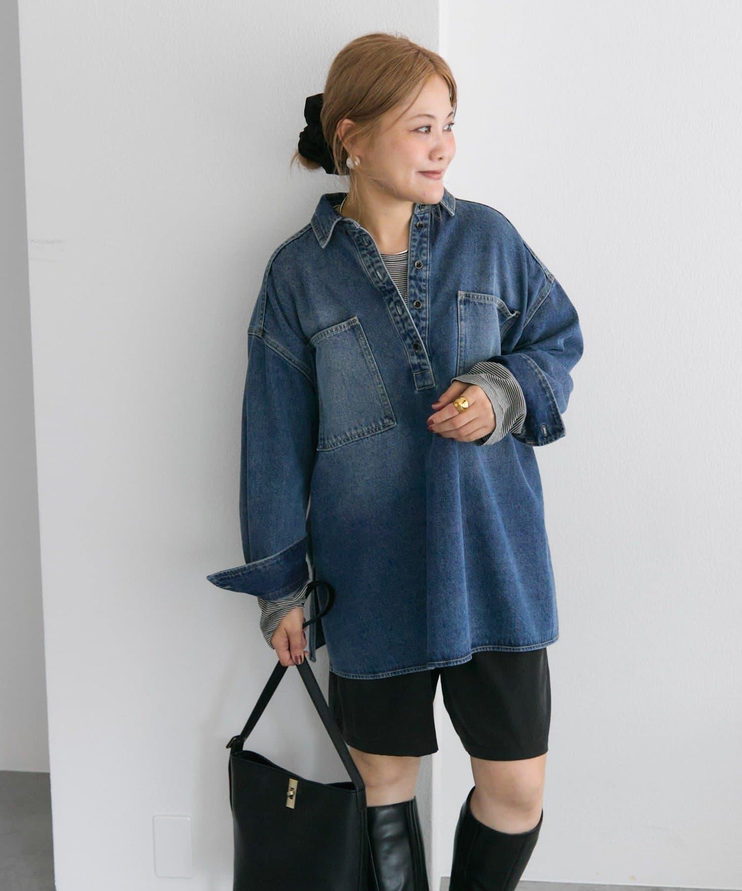 復古風牛仔長款襯衫