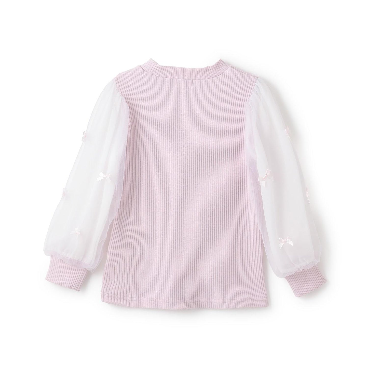 項鍊刺繡袖子網紗羅紋長袖T恤