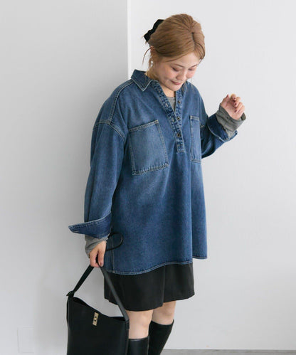 復古風牛仔長款襯衫