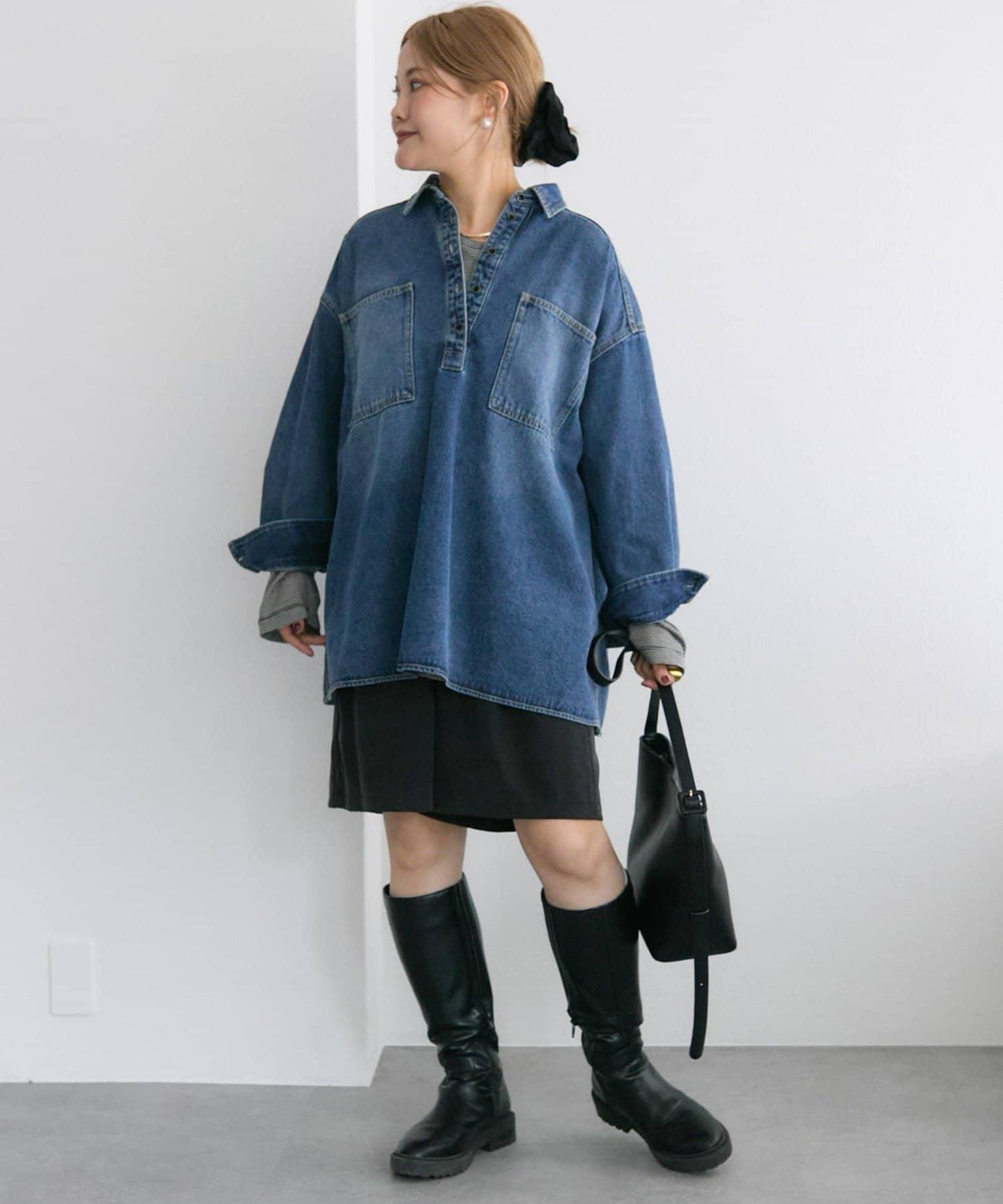 復古風牛仔長款襯衫