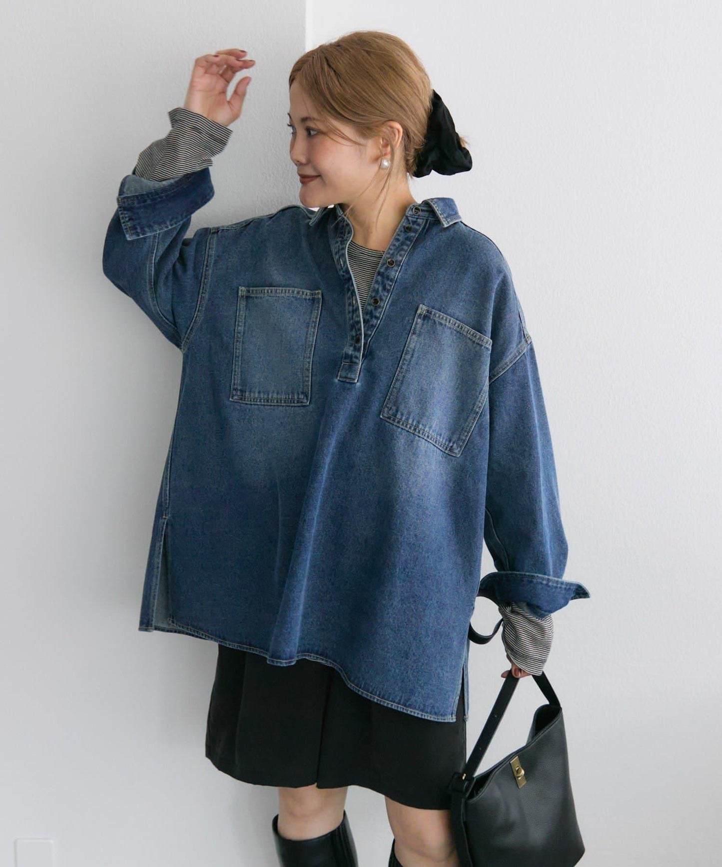 復古風牛仔長款襯衫