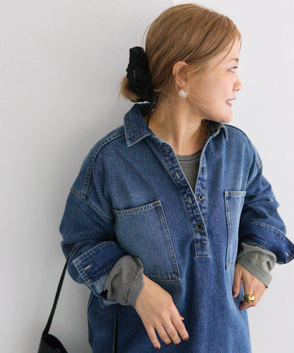 復古風牛仔長款襯衫