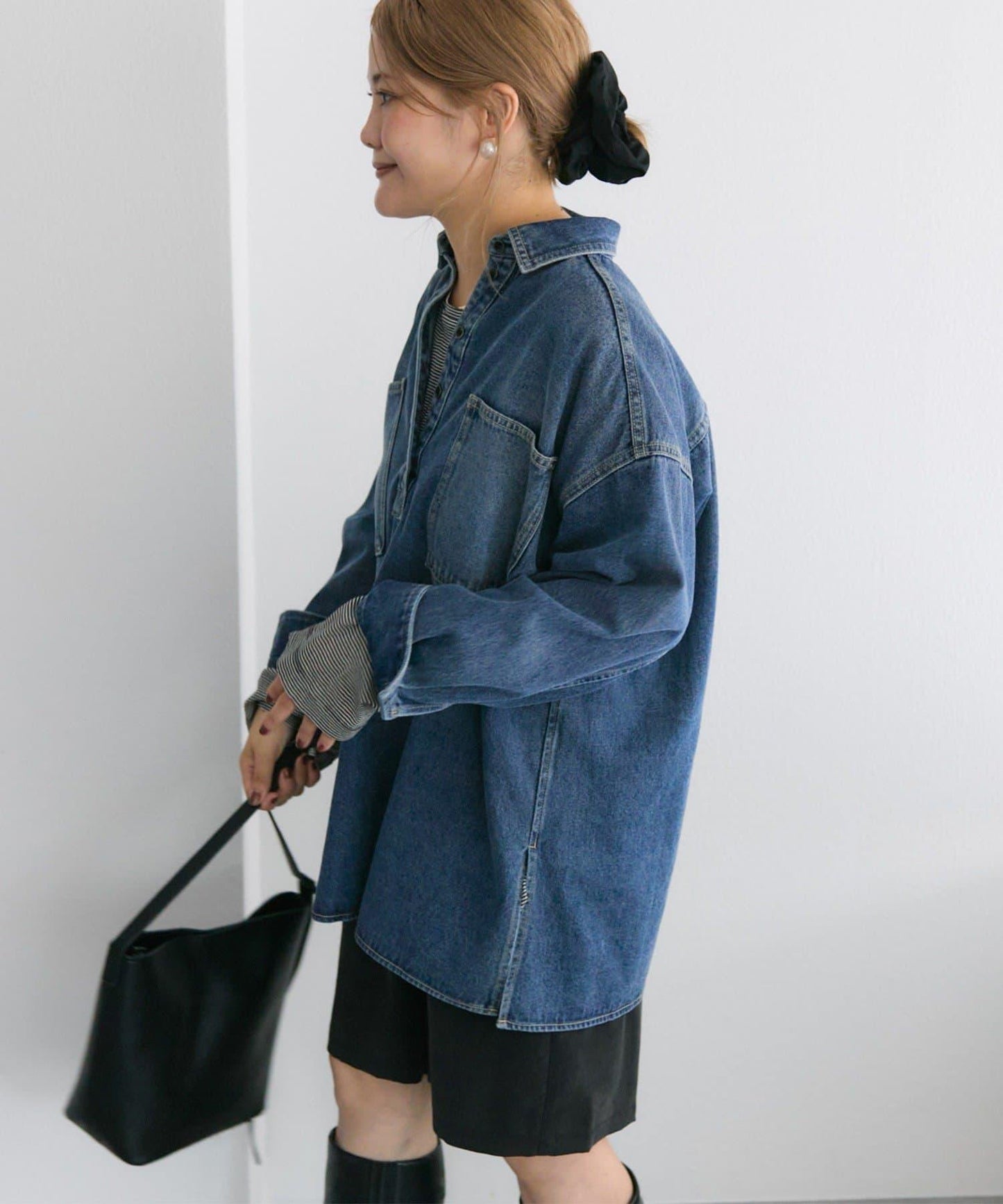 復古風牛仔長款襯衫