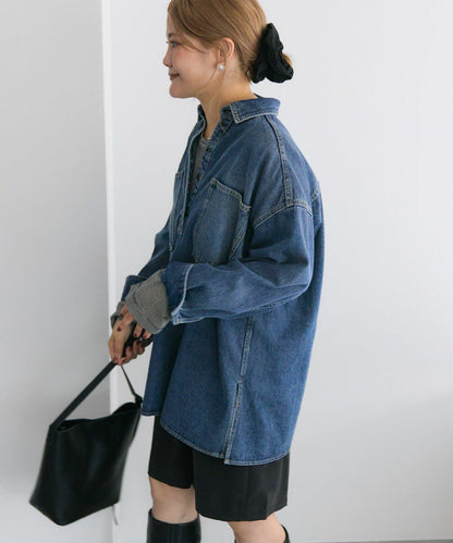 復古風牛仔長款襯衫