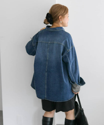 復古風牛仔長款襯衫