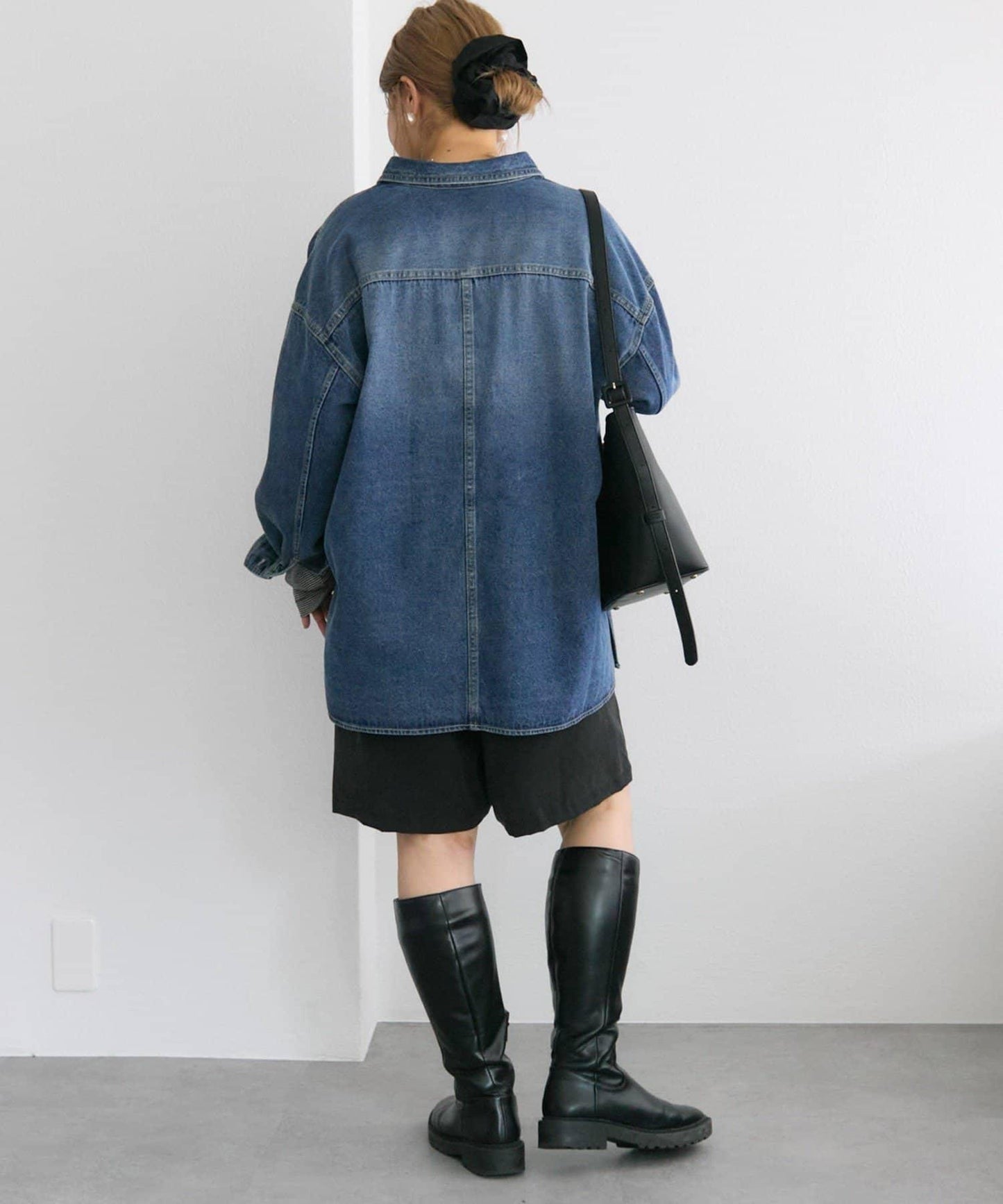 復古風牛仔長款襯衫