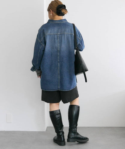 復古風牛仔長款襯衫