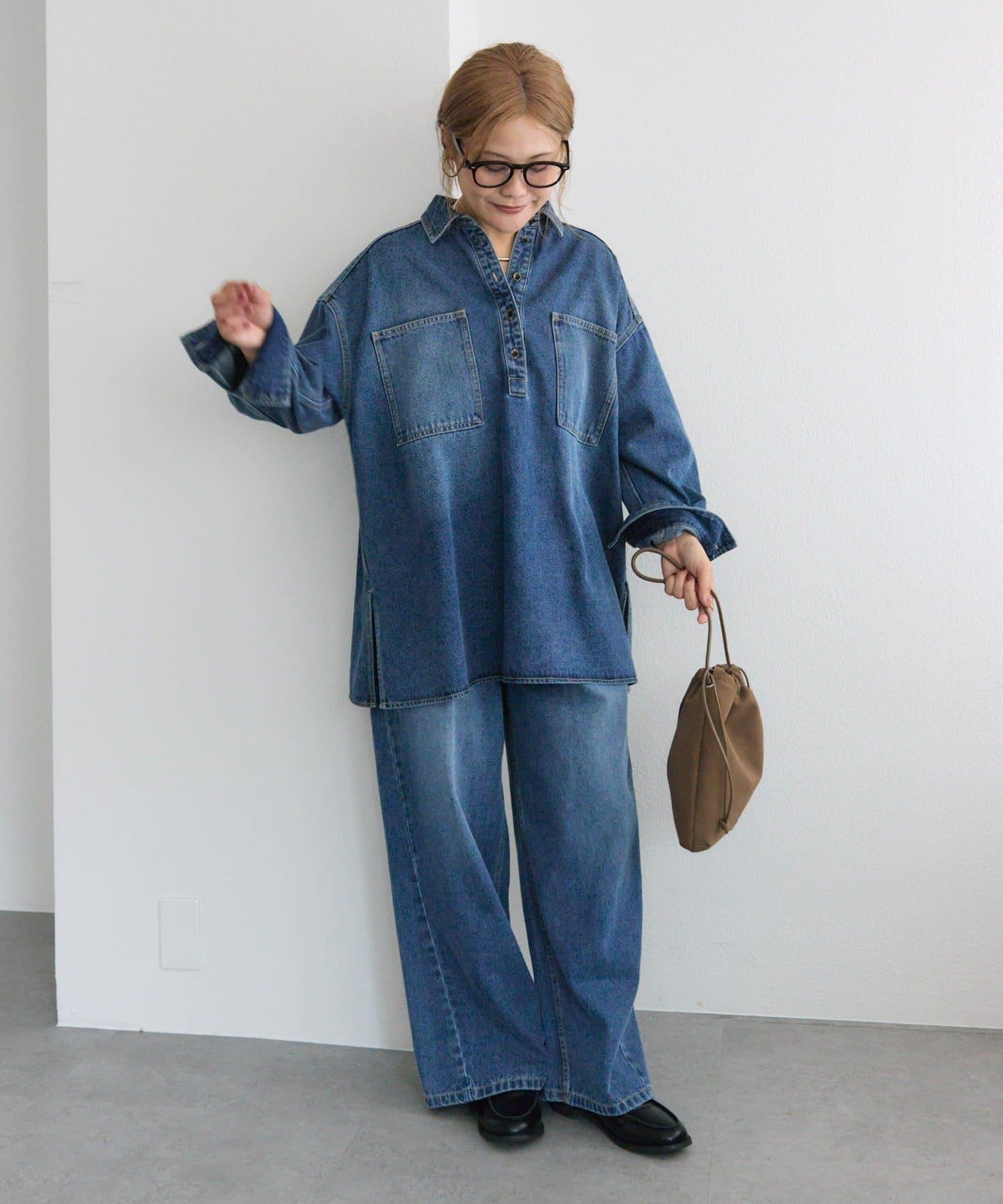 復古風牛仔長款襯衫
